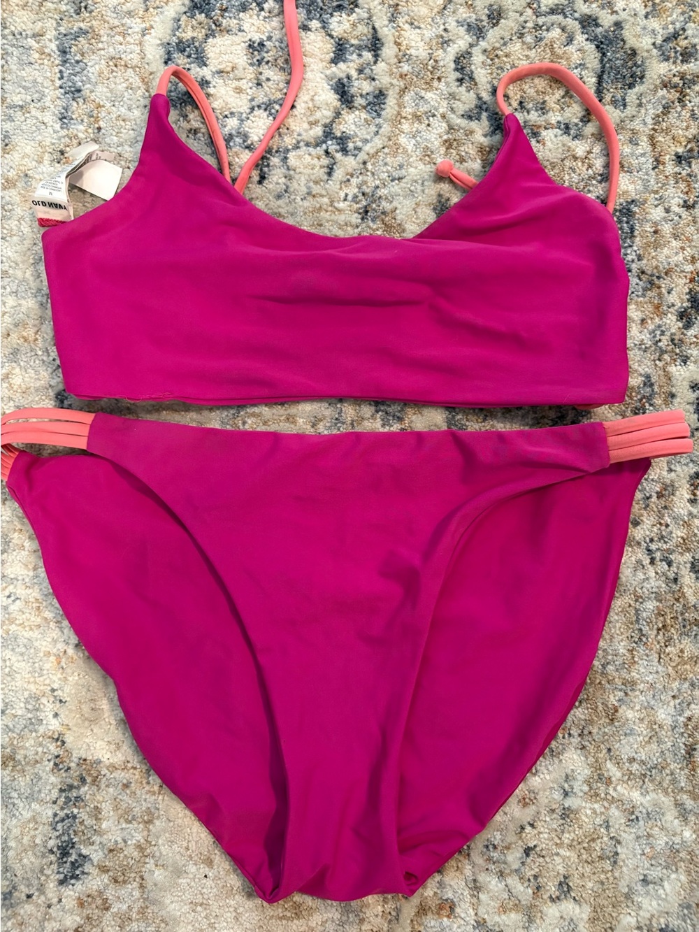 Women's Magenta Two-Piece Bikini Set with Coral Straps